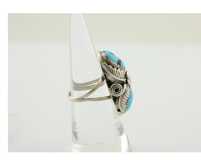 Navajo Ring .925 Silver Sleeping B Turquoise Artist Signed MP C.80's