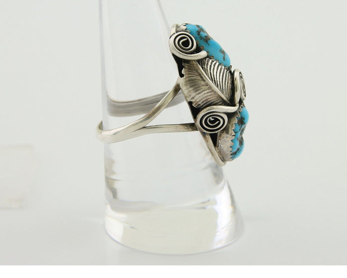 Navajo Ring .925 Silver Sleeping B Turquoise Artist Signed MP C.80's