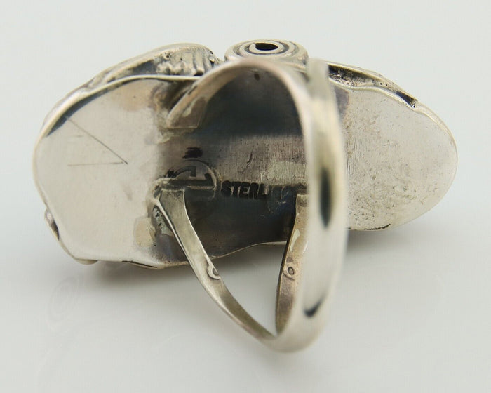 Navajo Ring .925 Silver Sleeping B Turquoise Artist Signed MP C.80's