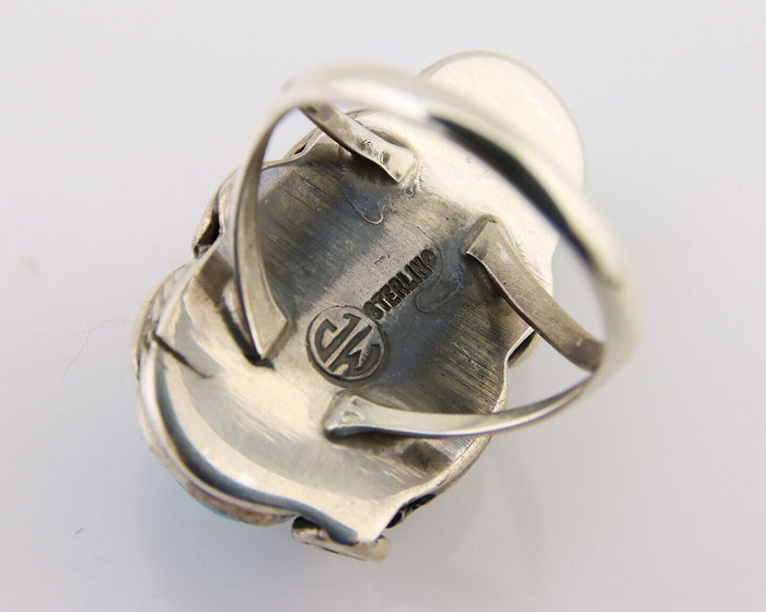Navajo Ring .925 Silver Sleeping B Turquoise Artist Signed MP C.80's