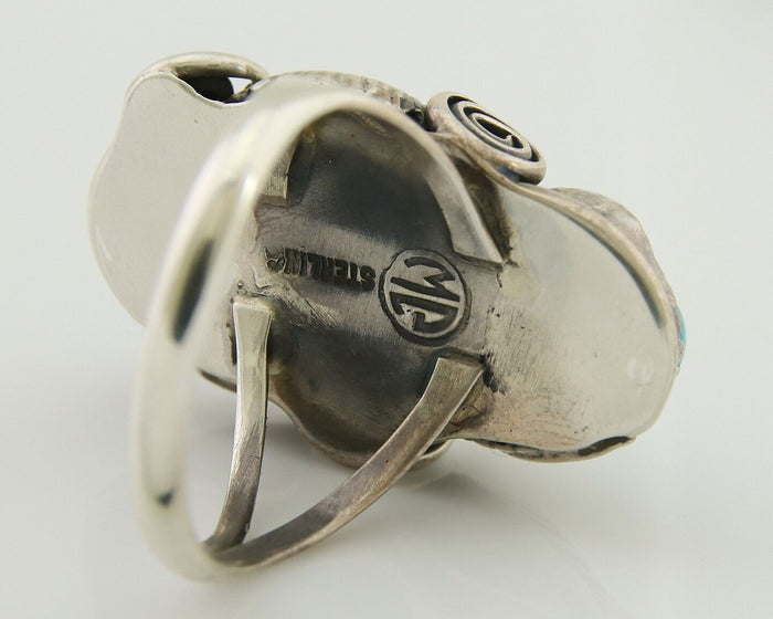 Navajo Ring .925 Silver Sleeping B Turquoise Artist Signed MP C.80's