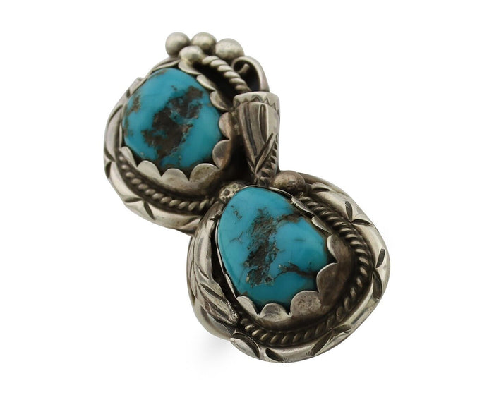 Navajo Ring 925 Silver Sleeping B Turquoise Signed Robert & Bernice Leekya C80s