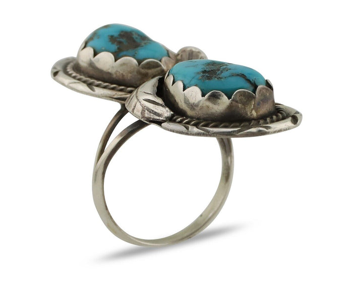 Navajo Ring 925 Silver Sleeping B Turquoise Signed Robert & Bernice Leekya C80s