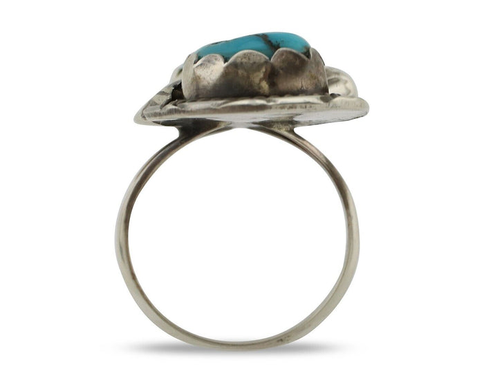 Navajo Ring 925 Silver Sleeping B Turquoise Signed Robert & Bernice Leekya C80s