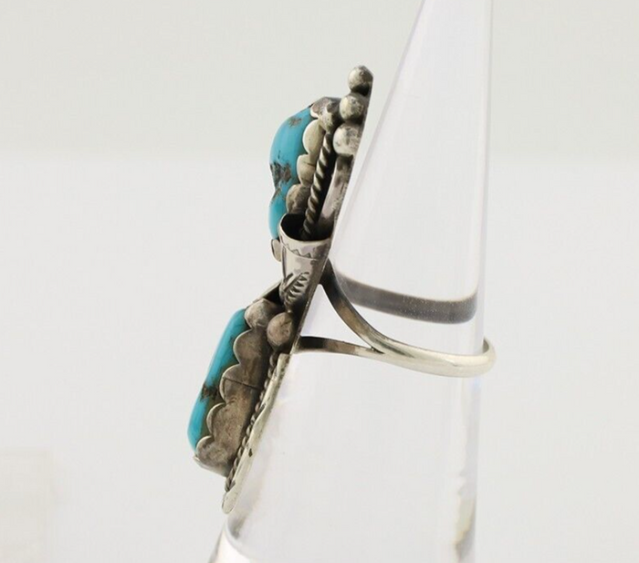 Navajo Ring 925 Silver Sleeping B Turquoise Signed Robert & Bernice Leekya C80s