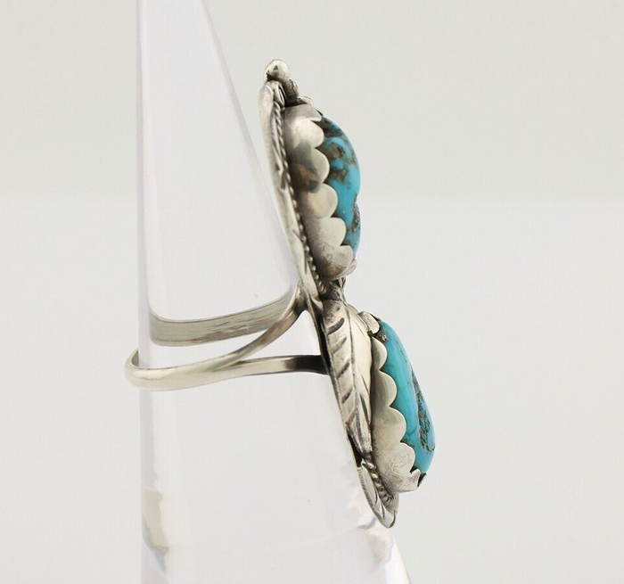 Navajo Ring 925 Silver Sleeping B Turquoise Signed Robert & Bernice Leekya C80s