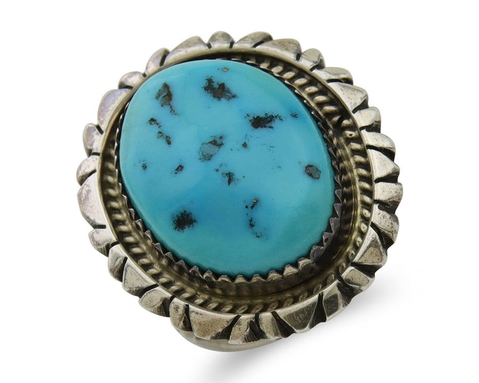 Navajo Ring 925 Silver Sleeping Beauty Turquoise Artist Siged Becenti C.80's
