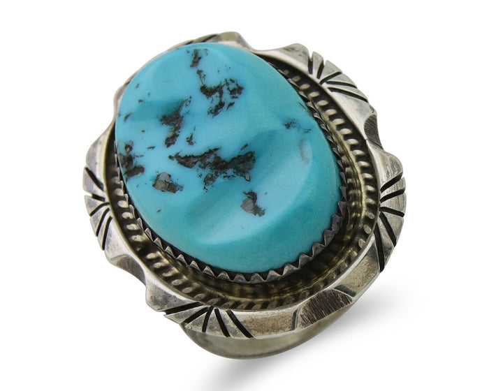 Navajo Ring 925 Silver Sleeping Beauty Turquoise Artist Siged Becenti C.80's