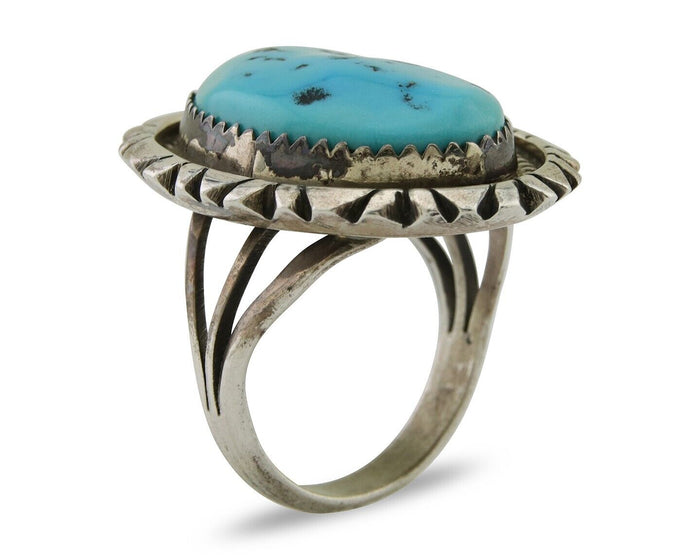 Navajo Ring 925 Silver Sleeping Beauty Turquoise Artist Siged Becenti C.80's