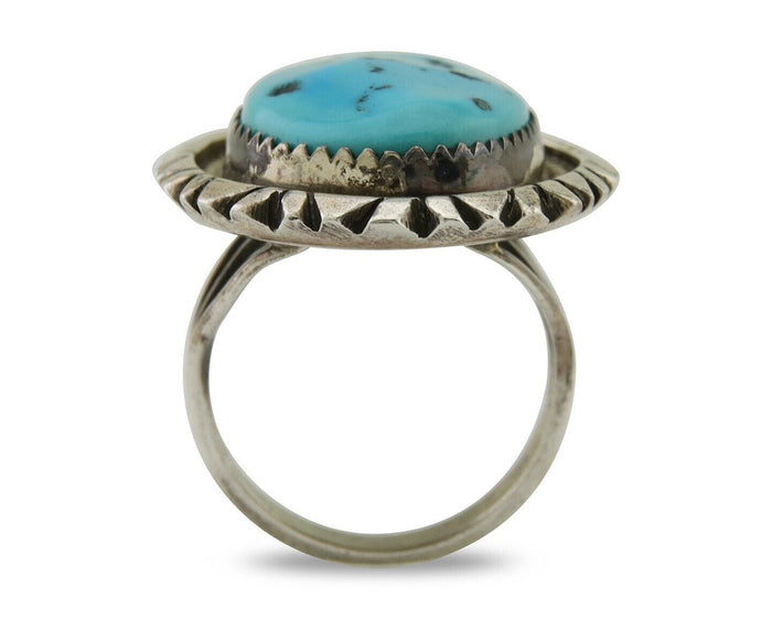 Navajo Ring 925 Silver Sleeping Beauty Turquoise Artist Siged Becenti C.80's