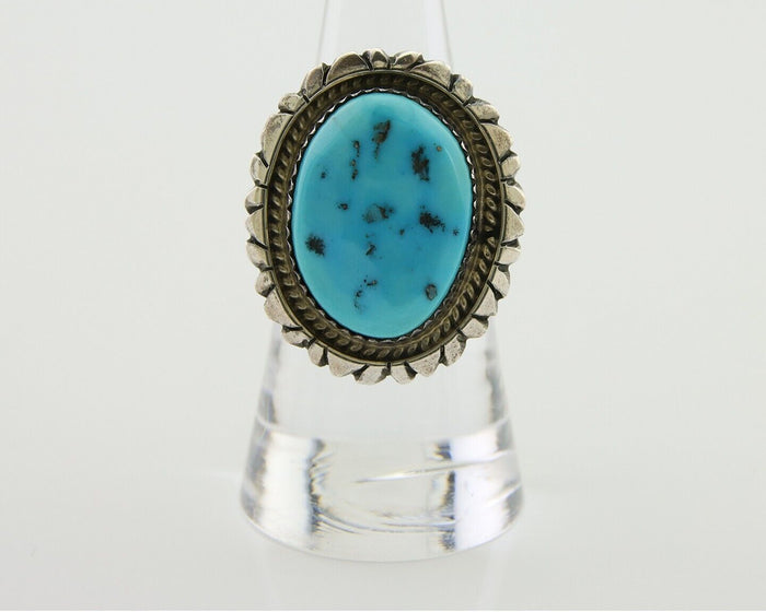 Navajo Ring 925 Silver Sleeping Beauty Turquoise Artist Siged Becenti C.80's