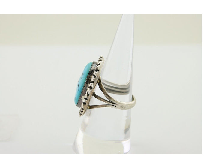 Navajo Ring 925 Silver Sleeping Beauty Turquoise Artist Siged Becenti C.80's