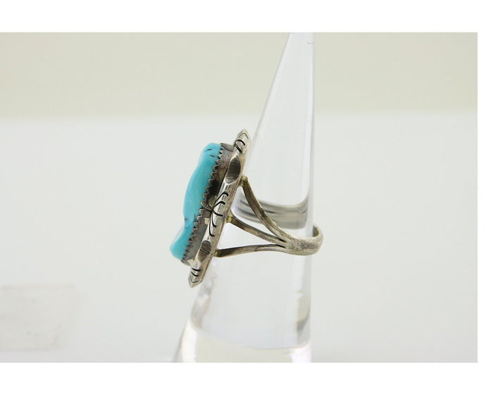 Navajo Ring 925 Silver Sleeping Beauty Turquoise Artist Siged Becenti C.80's