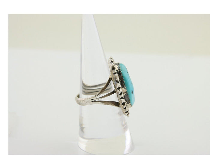 Navajo Ring 925 Silver Sleeping Beauty Turquoise Artist Siged Becenti C.80's