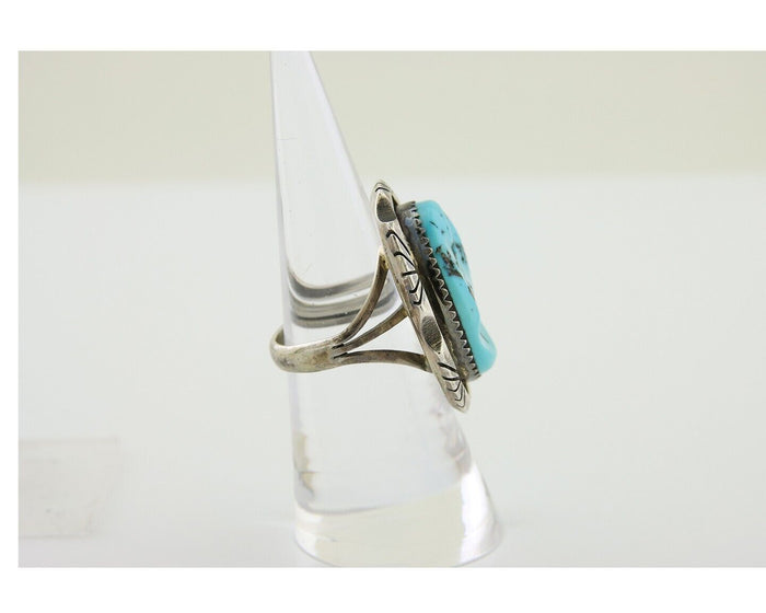 Navajo Ring 925 Silver Sleeping Beauty Turquoise Artist Siged Becenti C.80's