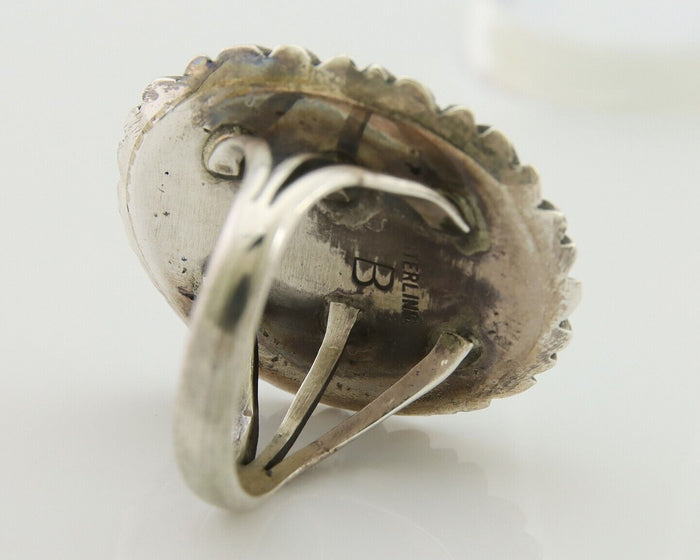 Navajo Ring 925 Silver Sleeping Beauty Turquoise Artist Siged Becenti C.80's