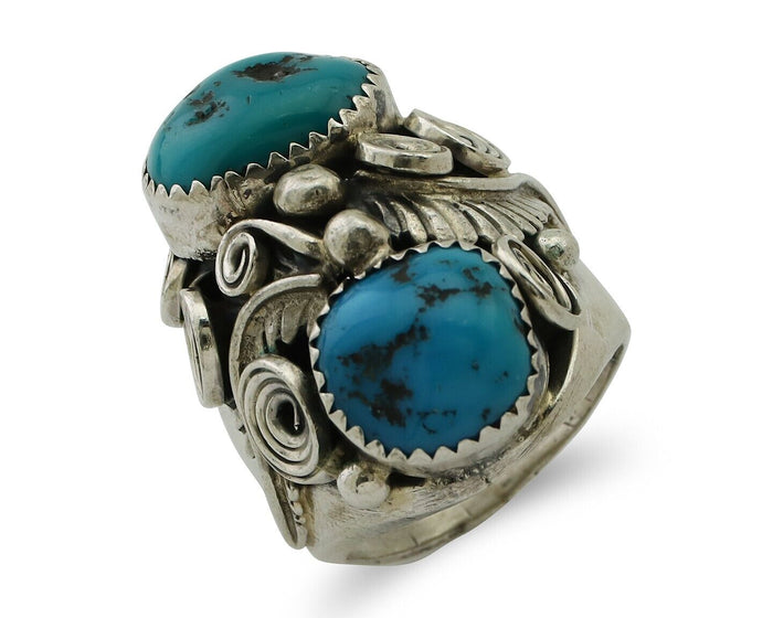 Navajo Ring 925 Silver Sleeping Beauty Turquoise Artist Signed BC C80s