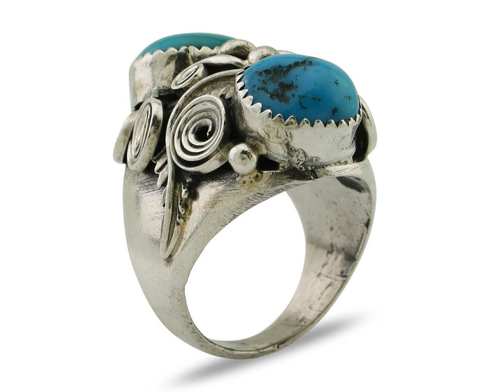 Navajo Ring 925 Silver Sleeping Beauty Turquoise Artist Signed BC C80s