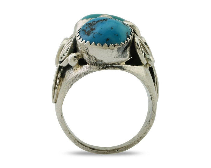 Navajo Ring 925 Silver Sleeping Beauty Turquoise Artist Signed BC C80s