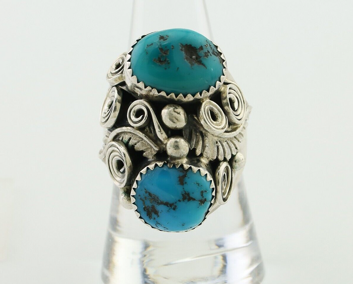 Navajo Ring 925 Silver Sleeping Beauty Turquoise Artist Signed BC C80s