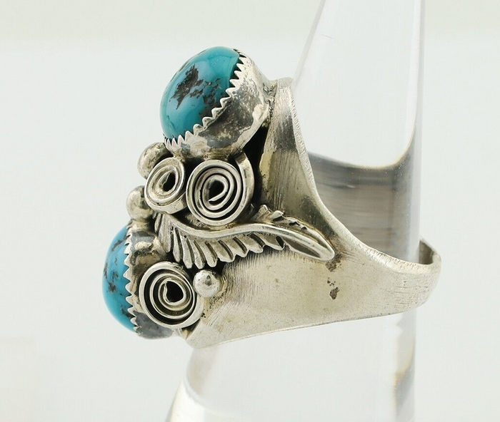 Navajo Ring 925 Silver Sleeping Beauty Turquoise Artist Signed BC C80s