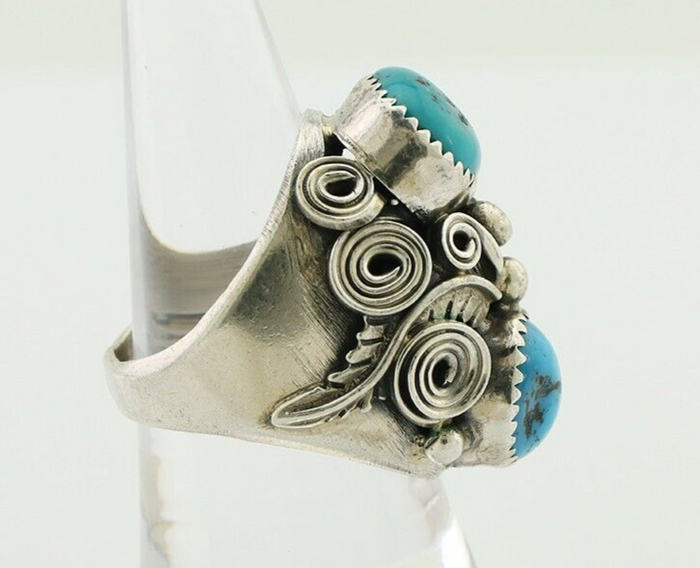 Navajo Ring 925 Silver Sleeping Beauty Turquoise Artist Signed BC C80s