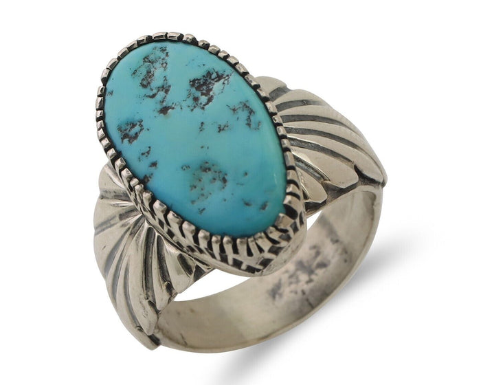 Navajo Ring 925 Silver Sleeping Beauty Turquoise Artist Signed DK C.80's