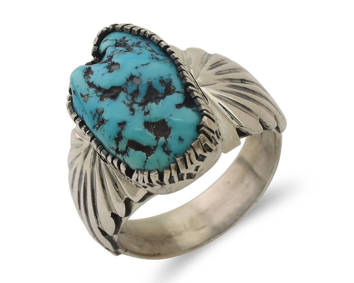 Navajo Ring 925 Silver Sleeping Beauty Turquoise Artist Signed DK C.80's