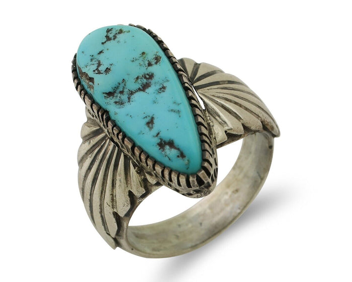 Navajo Ring 925 Silver Sleeping Beauty Turquoise Artist Signed DK C.80's