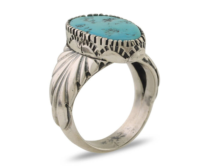 Navajo Ring 925 Silver Sleeping Beauty Turquoise Artist Signed DK C.80's