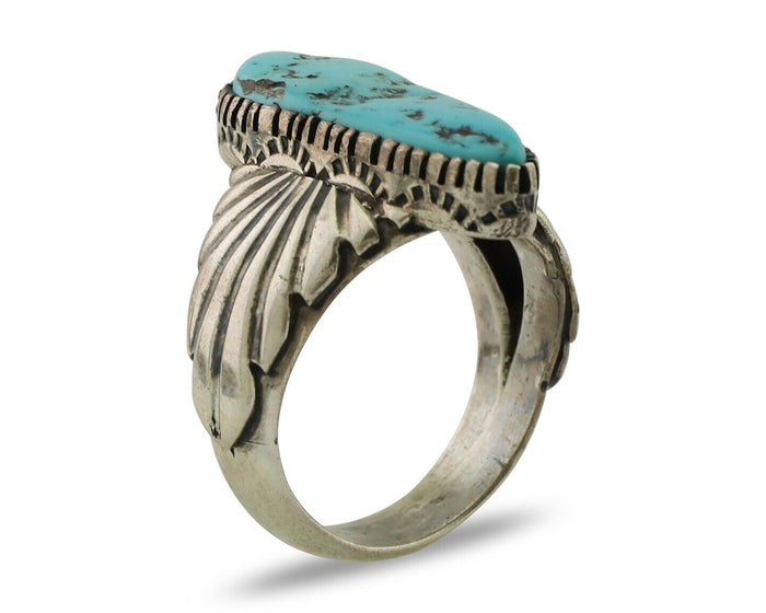 Navajo Ring 925 Silver Sleeping Beauty Turquoise Artist Signed DK C.80's