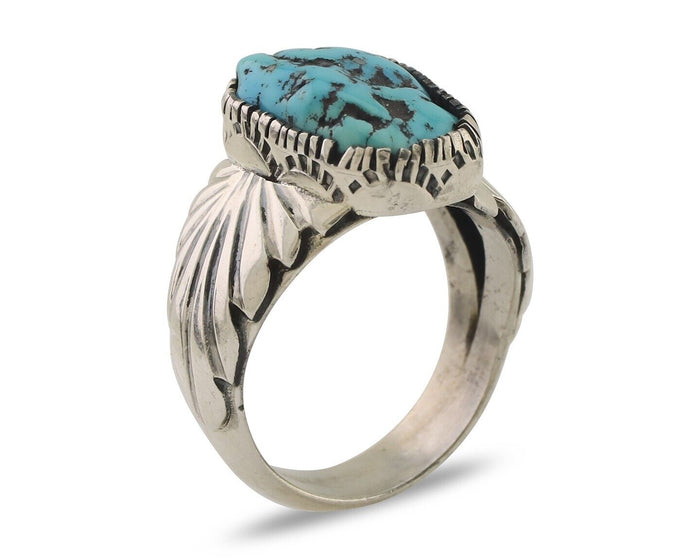 Navajo Ring 925 Silver Sleeping Beauty Turquoise Artist Signed DK C.80's