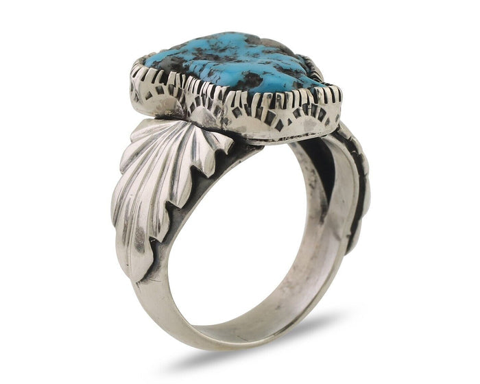 Navajo Ring 925 Silver Sleeping Beauty Turquoise Artist Signed DK C.80's