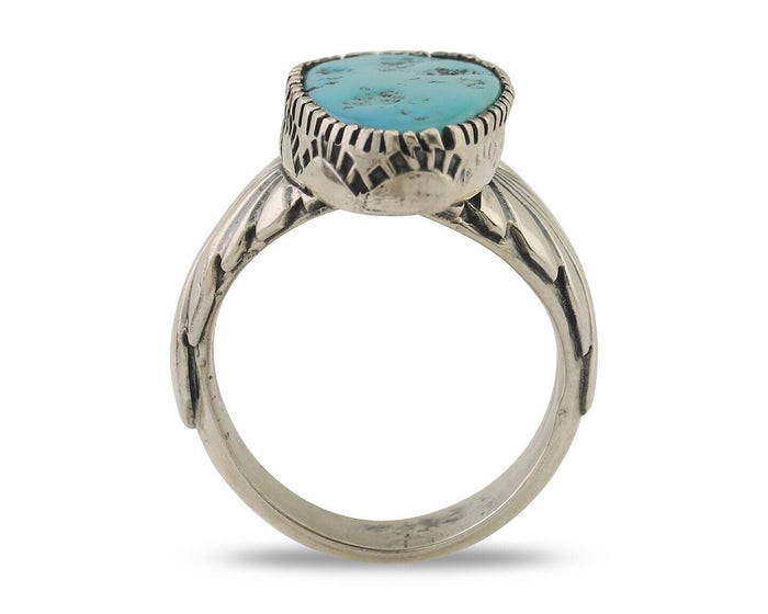Navajo Ring 925 Silver Sleeping Beauty Turquoise Artist Signed DK C.80's