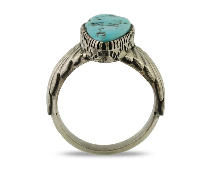 Navajo Ring 925 Silver Sleeping Beauty Turquoise Artist Signed DK C.80's