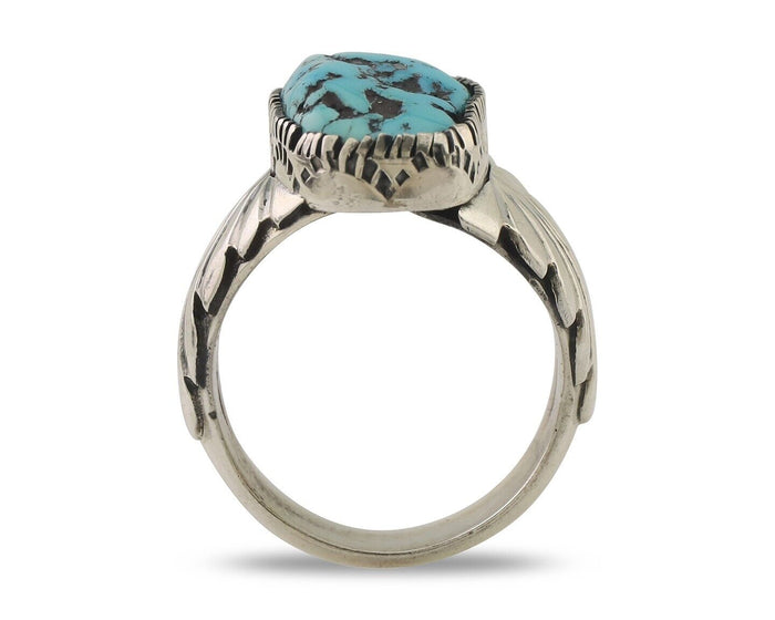 Navajo Ring 925 Silver Sleeping Beauty Turquoise Artist Signed DK C.80's