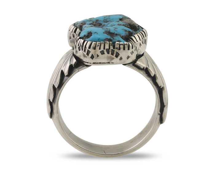 Navajo Ring 925 Silver Sleeping Beauty Turquoise Artist Signed DK C.80's