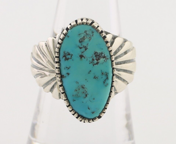 Navajo Ring 925 Silver Sleeping Beauty Turquoise Artist Signed DK C.80's