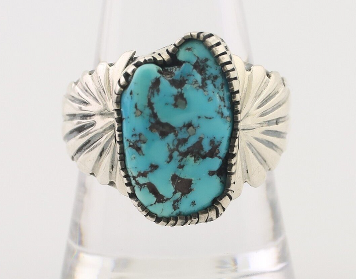 Navajo Ring 925 Silver Sleeping Beauty Turquoise Artist Signed DK C.80's
