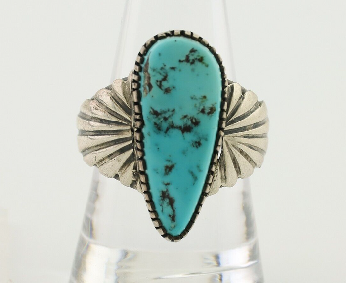 Navajo Ring 925 Silver Sleeping Beauty Turquoise Artist Signed DK C.80's