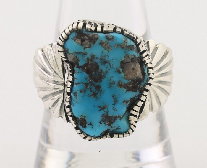 Navajo Ring 925 Silver Sleeping Beauty Turquoise Artist Signed DK C.80's