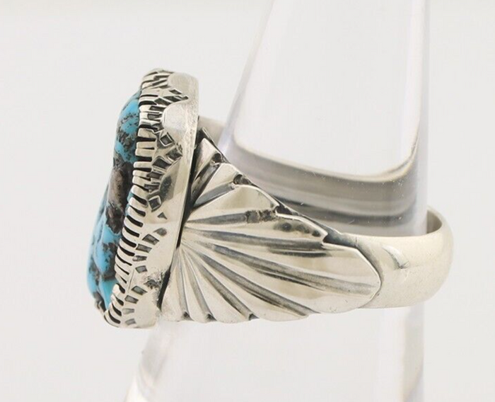 Navajo Ring 925 Silver Sleeping Beauty Turquoise Artist Signed DK C.80's
