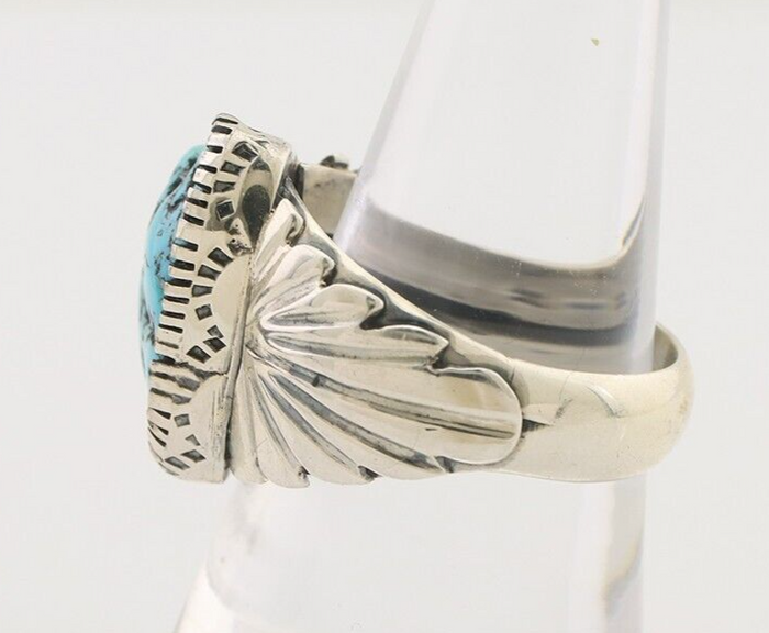 Navajo Ring 925 Silver Sleeping Beauty Turquoise Artist Signed DK C.80's