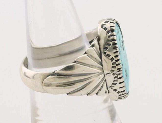Navajo Ring 925 Silver Sleeping Beauty Turquoise Artist Signed DK C.80's