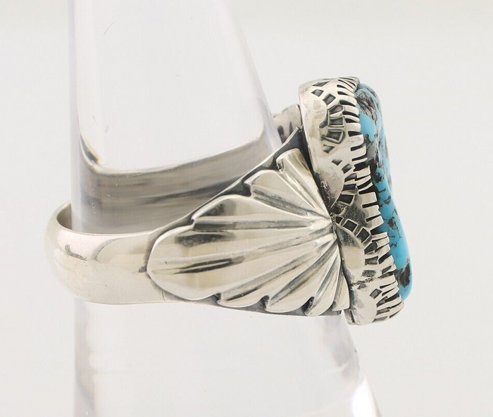 Navajo Ring 925 Silver Sleeping Beauty Turquoise Artist Signed DK C.80's