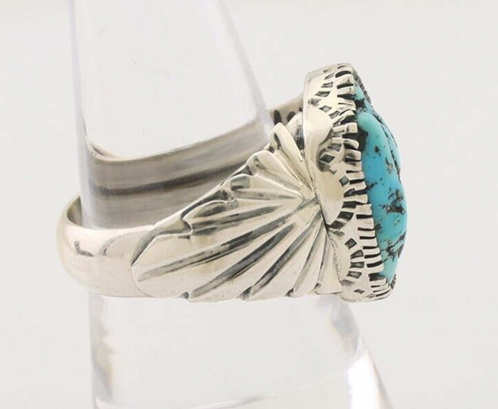 Navajo Ring 925 Silver Sleeping Beauty Turquoise Artist Signed DK C.80's