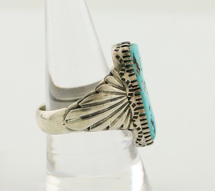 Navajo Ring 925 Silver Sleeping Beauty Turquoise Artist Signed DK C.80's
