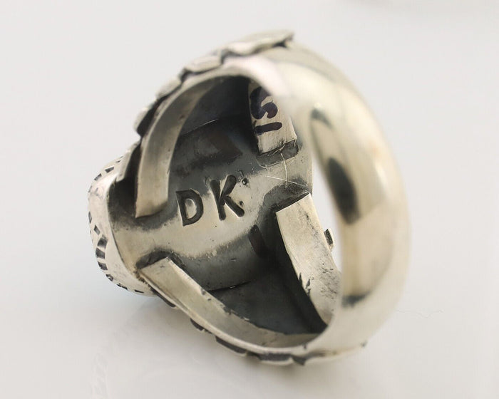 Navajo Ring 925 Silver Sleeping Beauty Turquoise Artist Signed DK C.80's