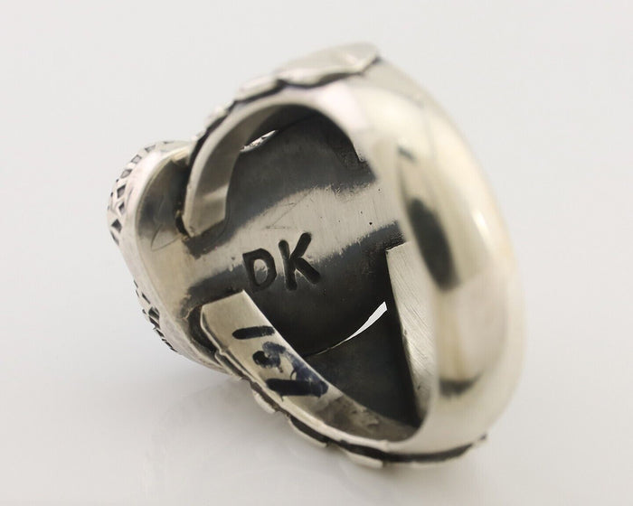 Navajo Ring 925 Silver Sleeping Beauty Turquoise Artist Signed DK C.80's