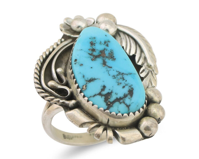 Navajo Ring 925 Silver Sleeping Beauty Turquoise Artist Signed L.M. C.80's